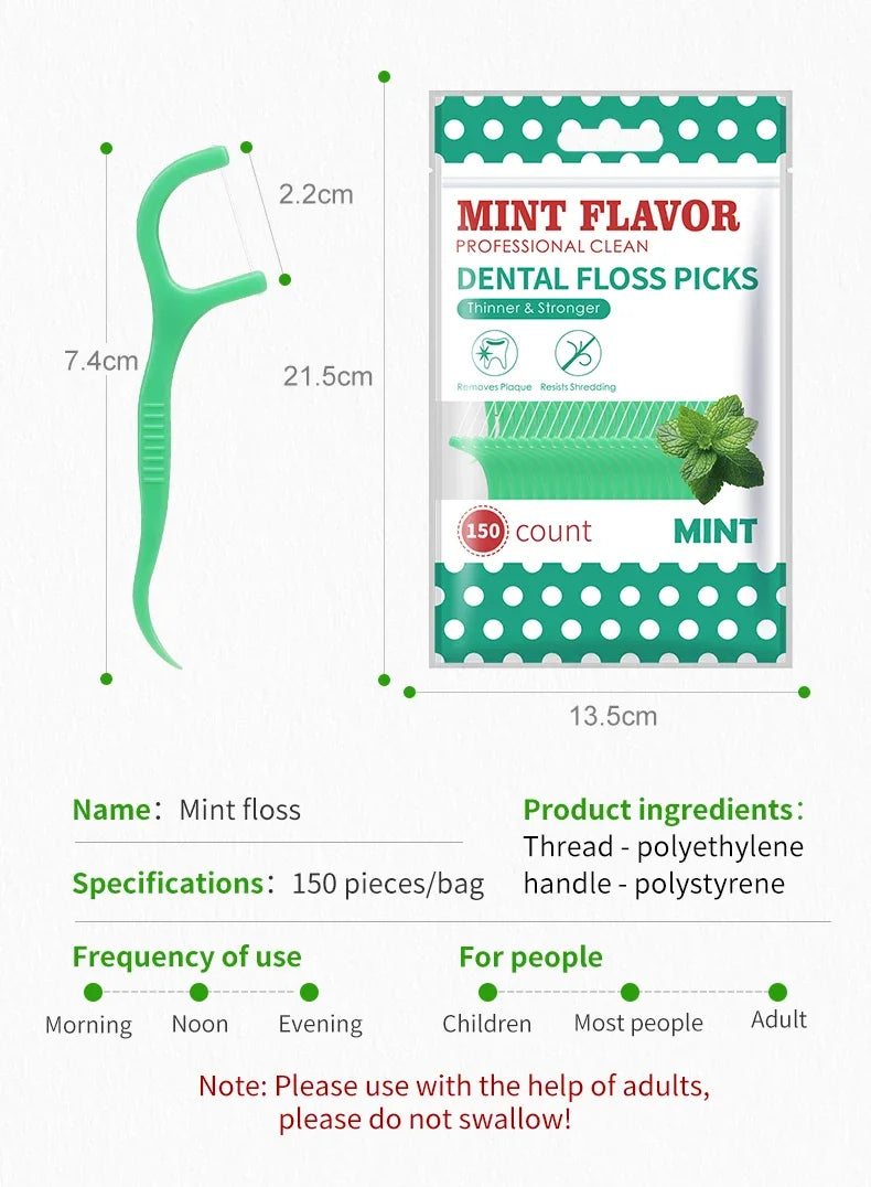 🦷 300-pack Tandtrådspinnar med Mintsmak – Ultratunna – För Vuxna – Hem & Resa