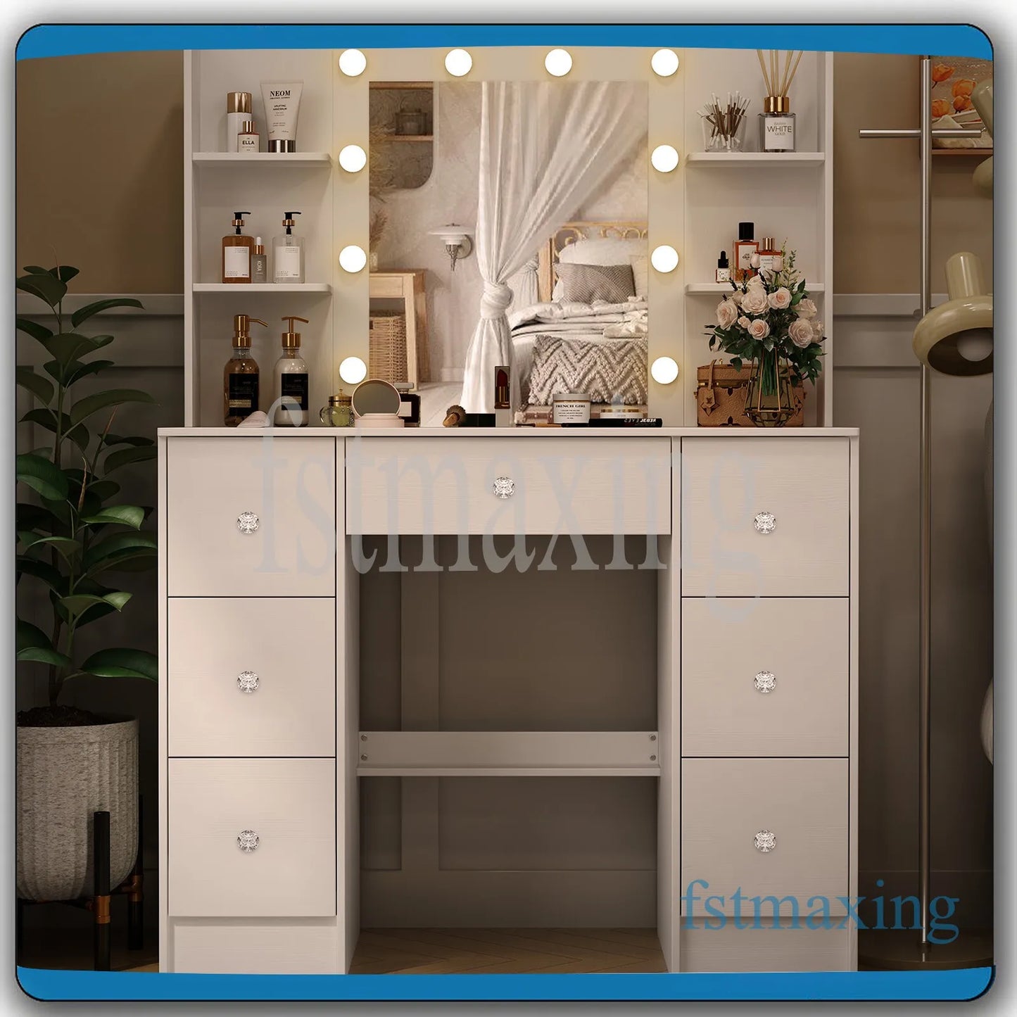 Sminkbord med LED-spegel och 7 lådor – Yamissi/Onesaimei