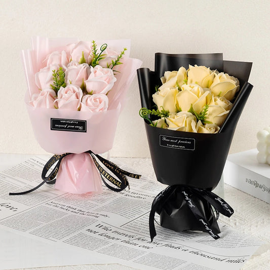 Tvålrosbukett med 9 Blommor – Dekoration för Bröllop, Födelsedag & Gåvor