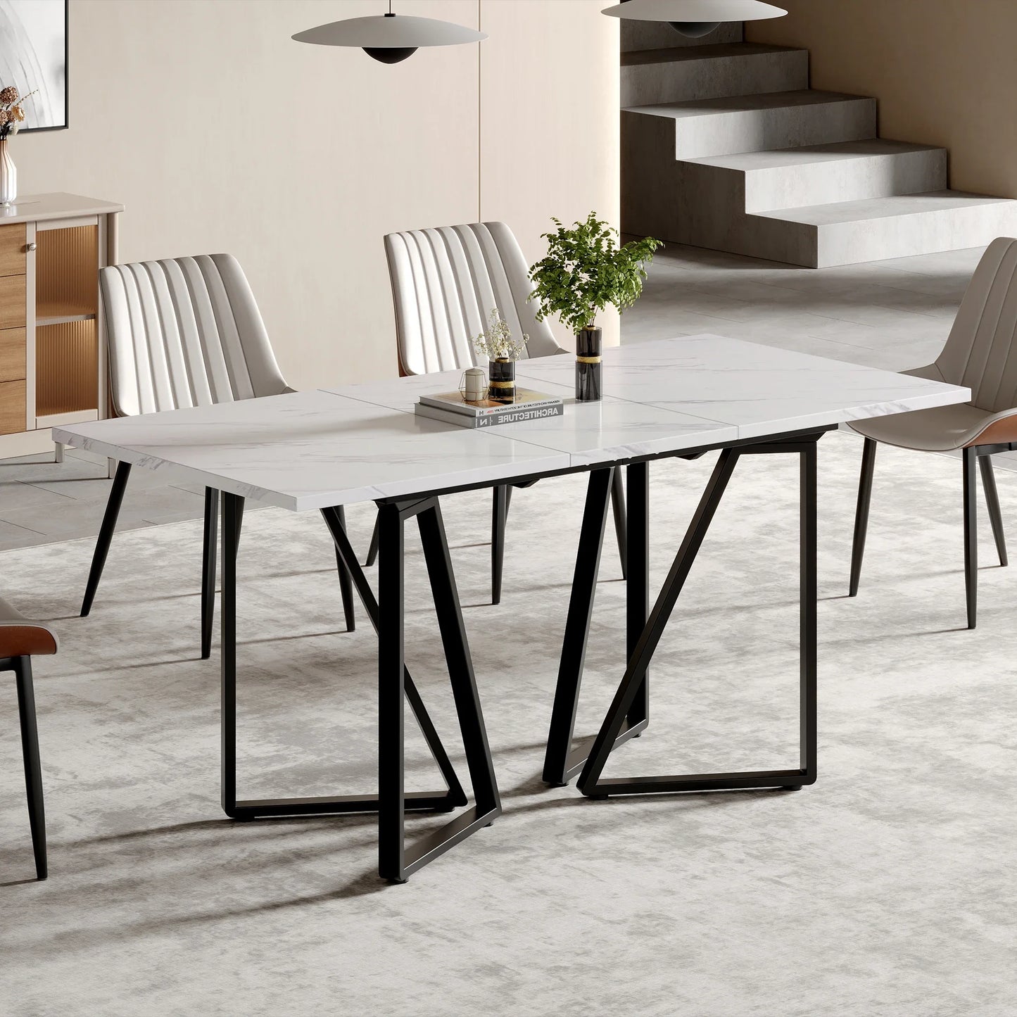 Utdragbart Matbord med Marmormönster – Modern Design för Matsal & Kök