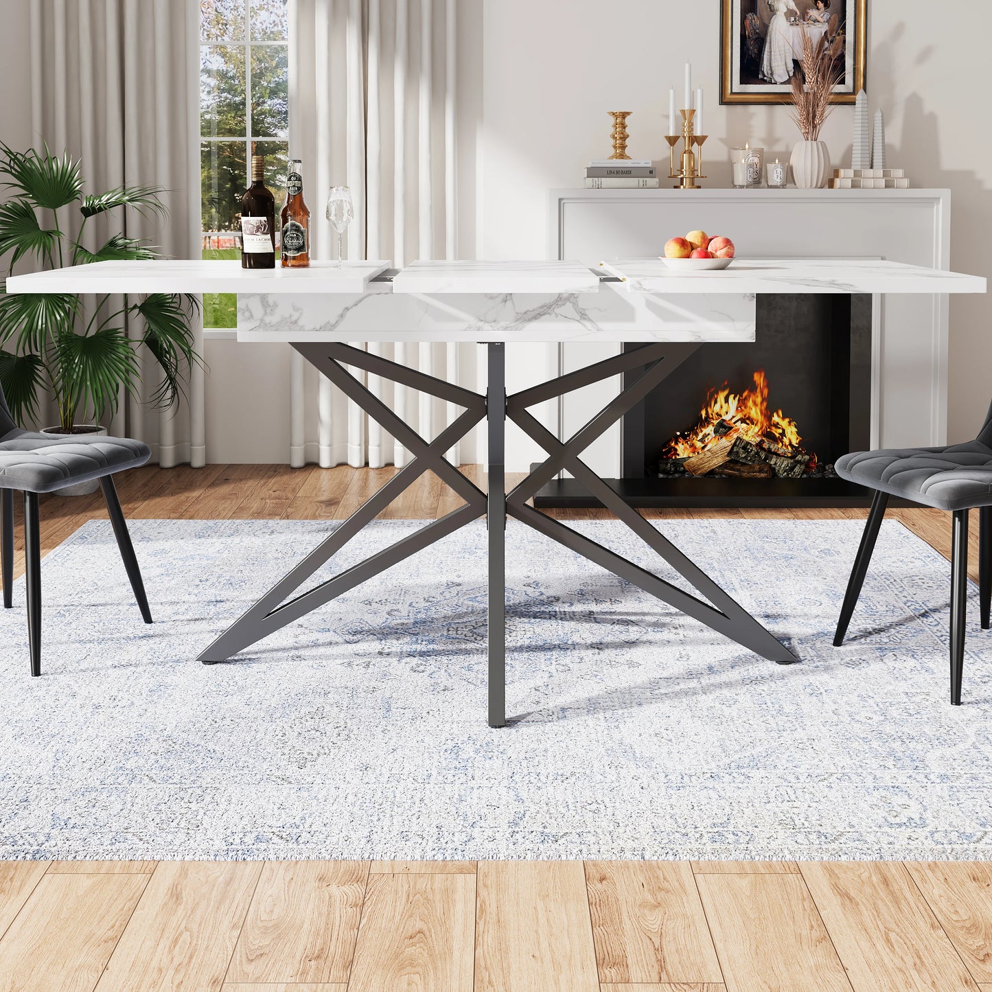 🍽️ Utdragbart Matbord 120–160 cm – Modern Design med Stjärnformade Ben