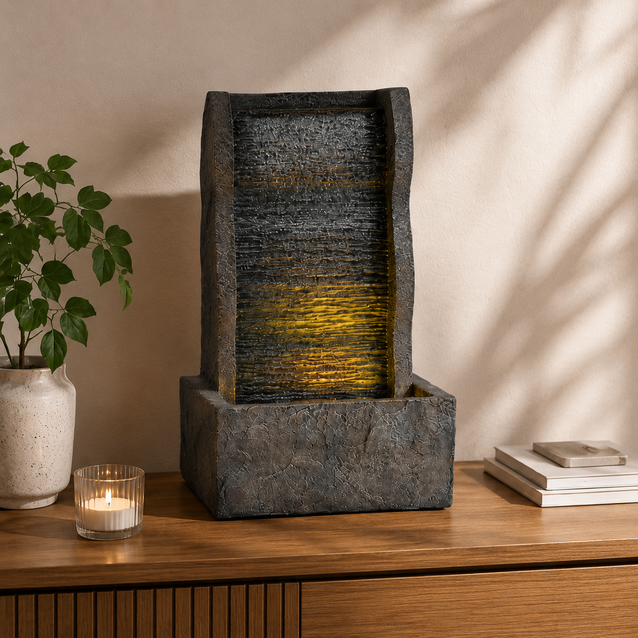 Inomhusfontän med LED-lampa i Polyresin – Vattenfall för Vardagsrum & Avkoppling