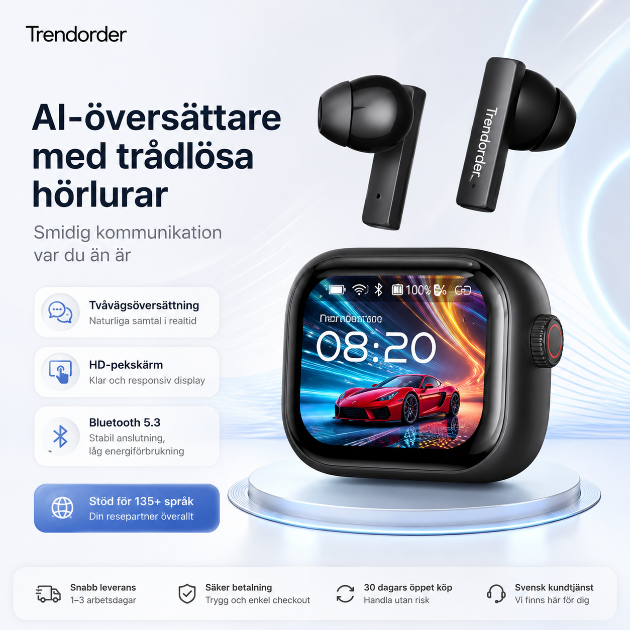 Trådlösa AI Hörlurar Med Touchskärm Bluetooth 5.3