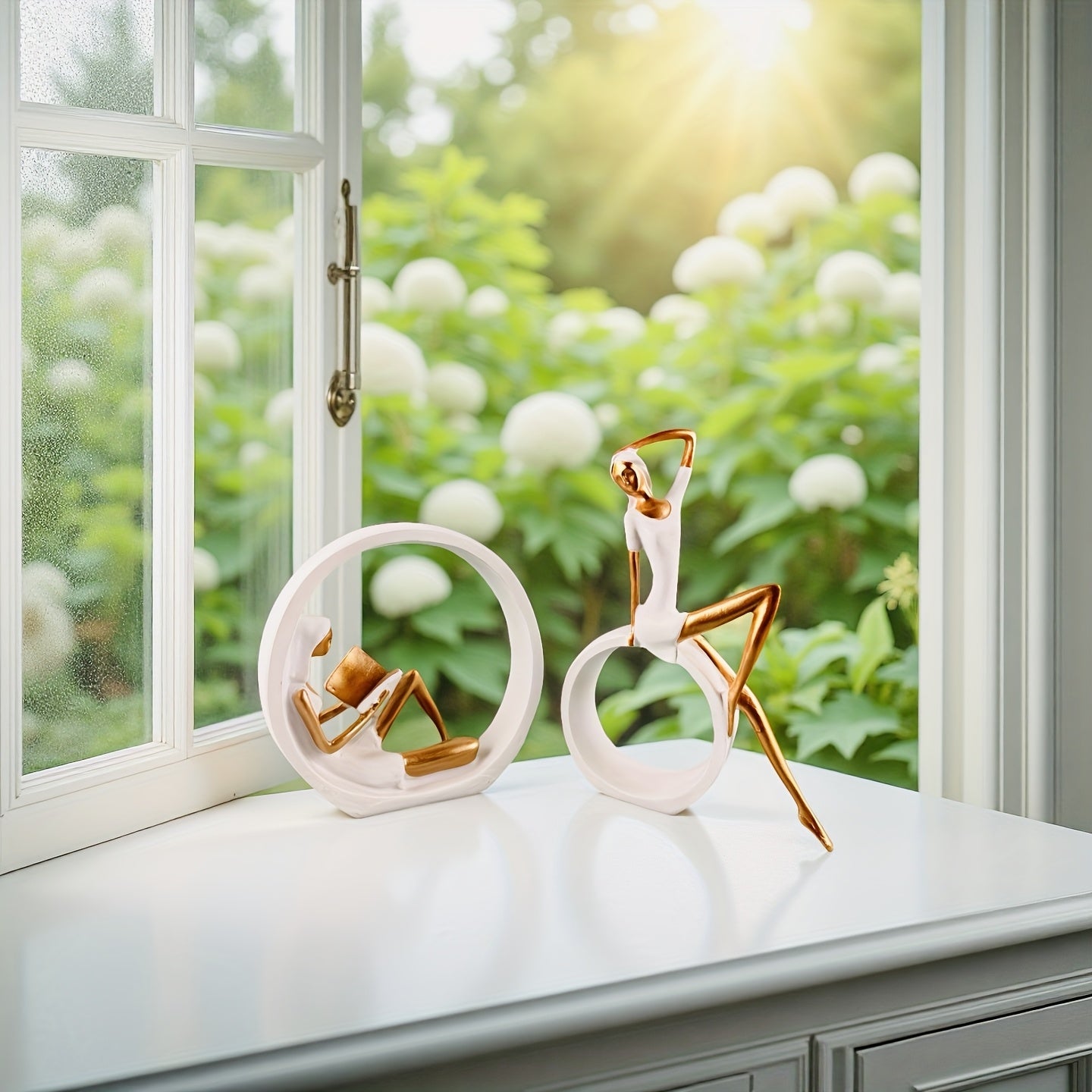 2 Yoga‑flickor + 1 Läsande Flicka – Nordiska Resinfigurer, Elegant Konst & Heminredning