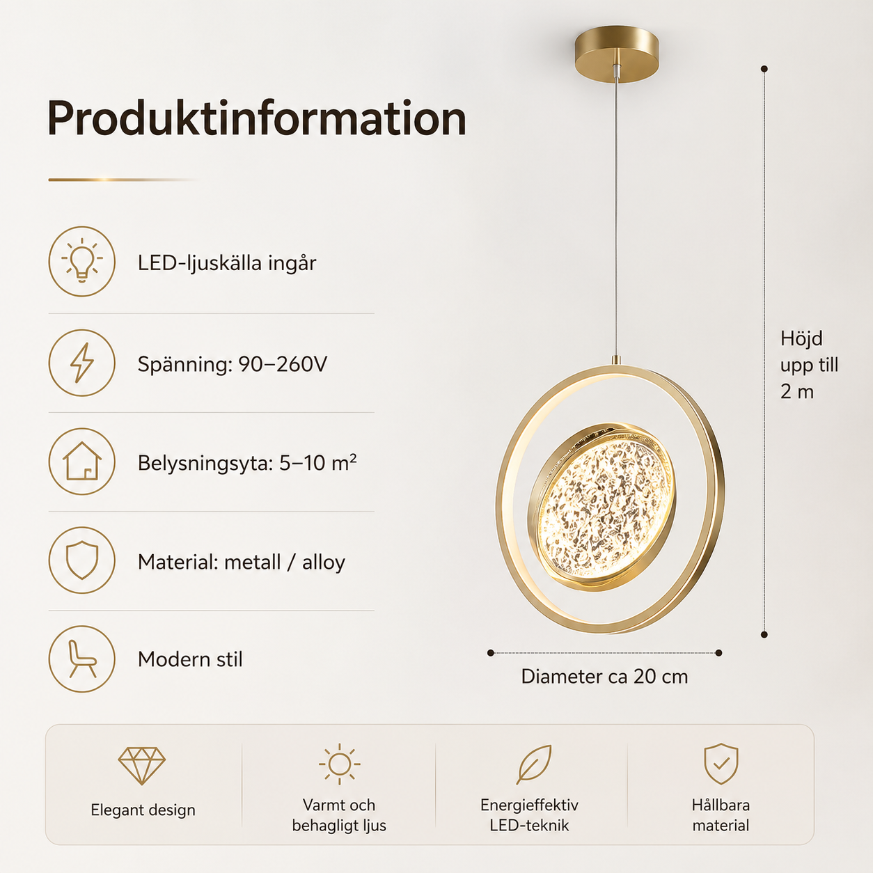 Modern LED Pendellampa – Lyxig Designlampa för Sovrum, Vardagsrum & Entré