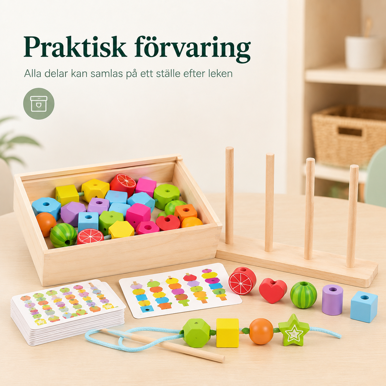 Montessori stapel- och sorteringsleksak i trä