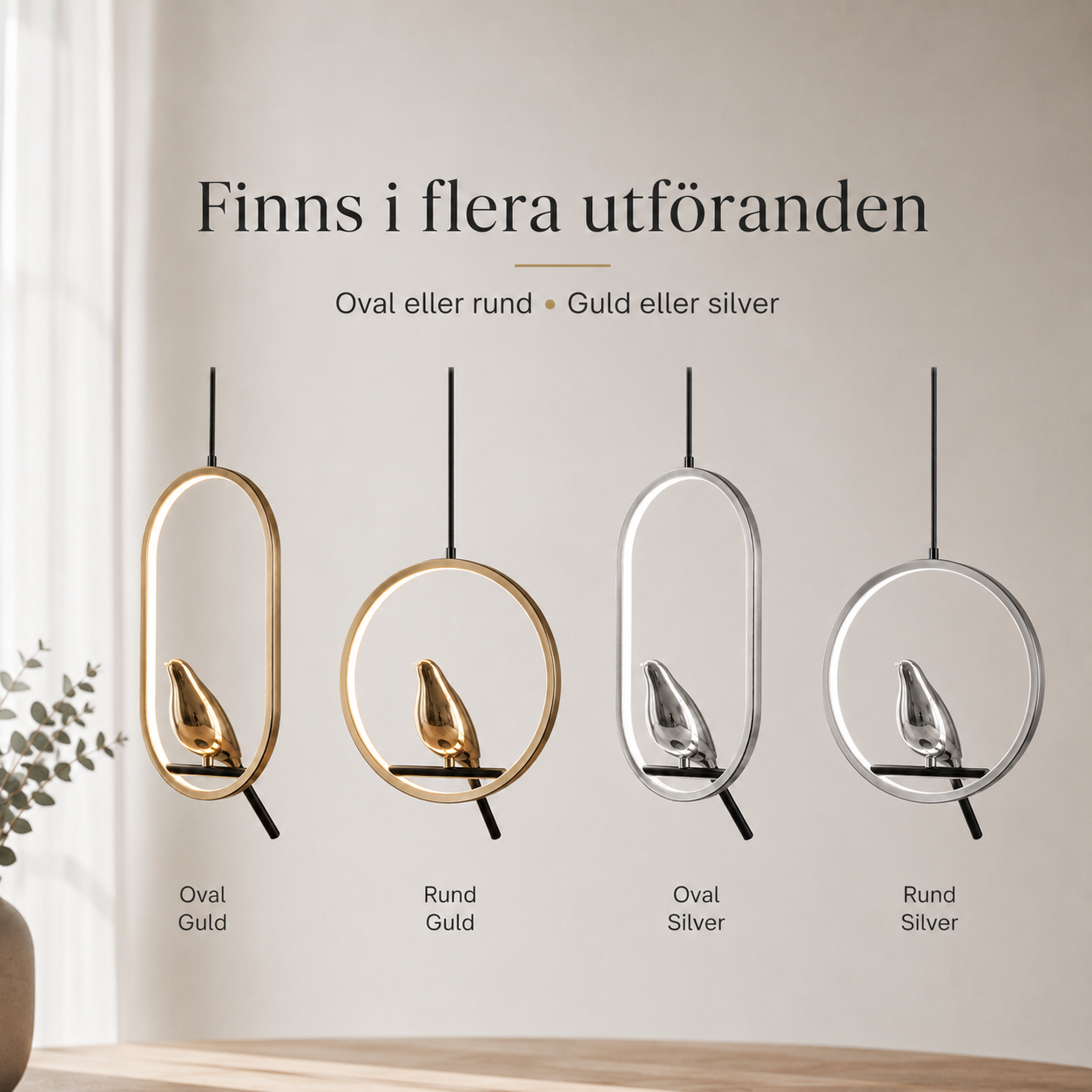 Roterbar LED-pendellampa med skata – modern taklampa i metall