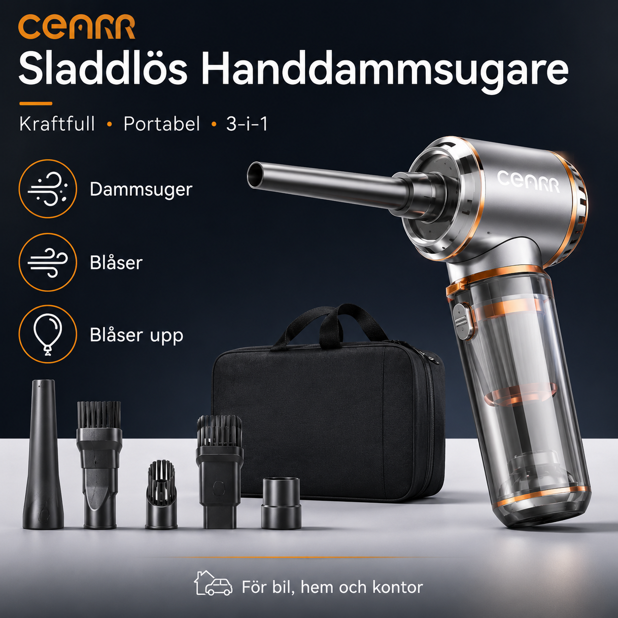 CENRR Portabel Sladdlös Handdammsugare 3-i-1 för Bil och Hem