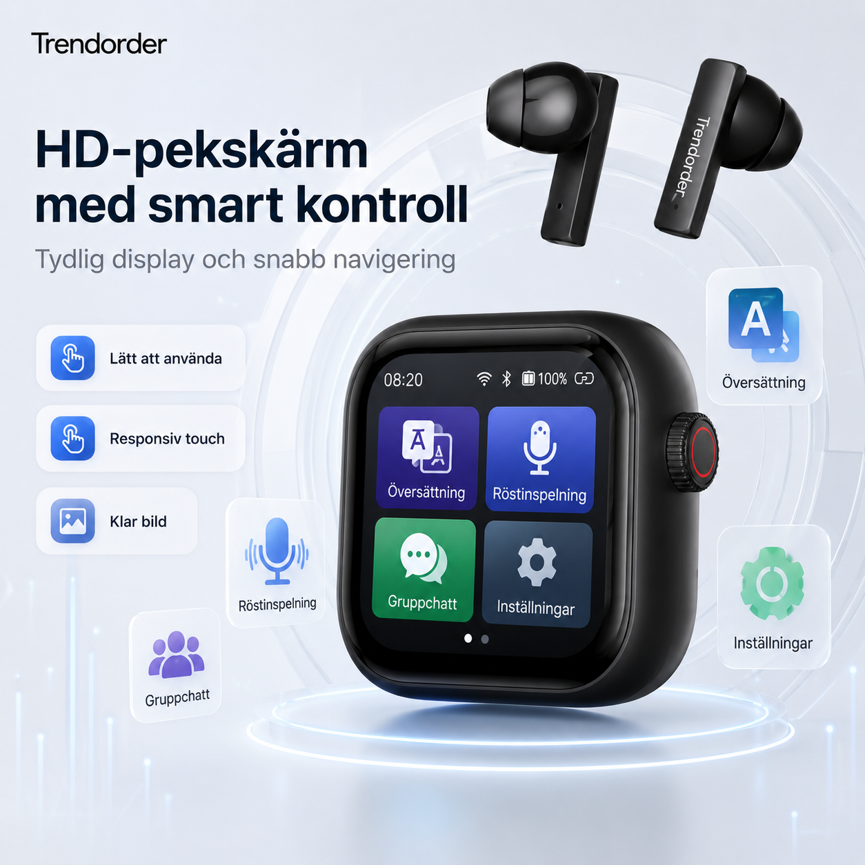 Trådlösa AI Hörlurar Med Touchskärm Bluetooth 5.3
