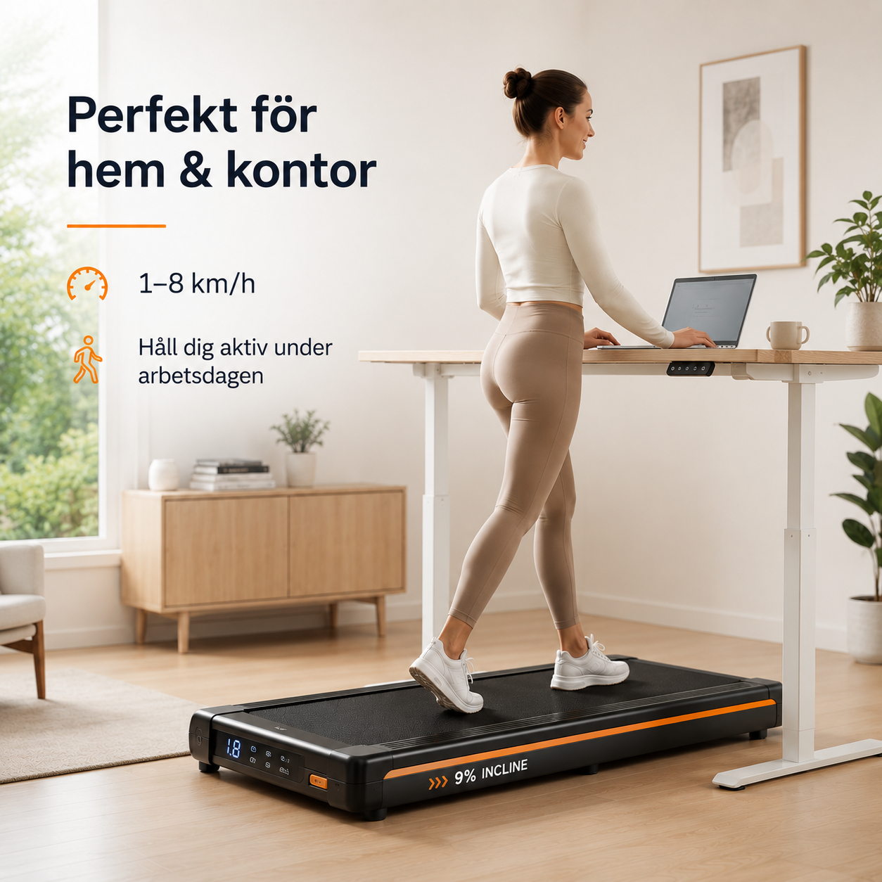 Gångband Walking Pad med 9% Lutning – Hopfällbart Tyst Löpband för Hem & Kontor