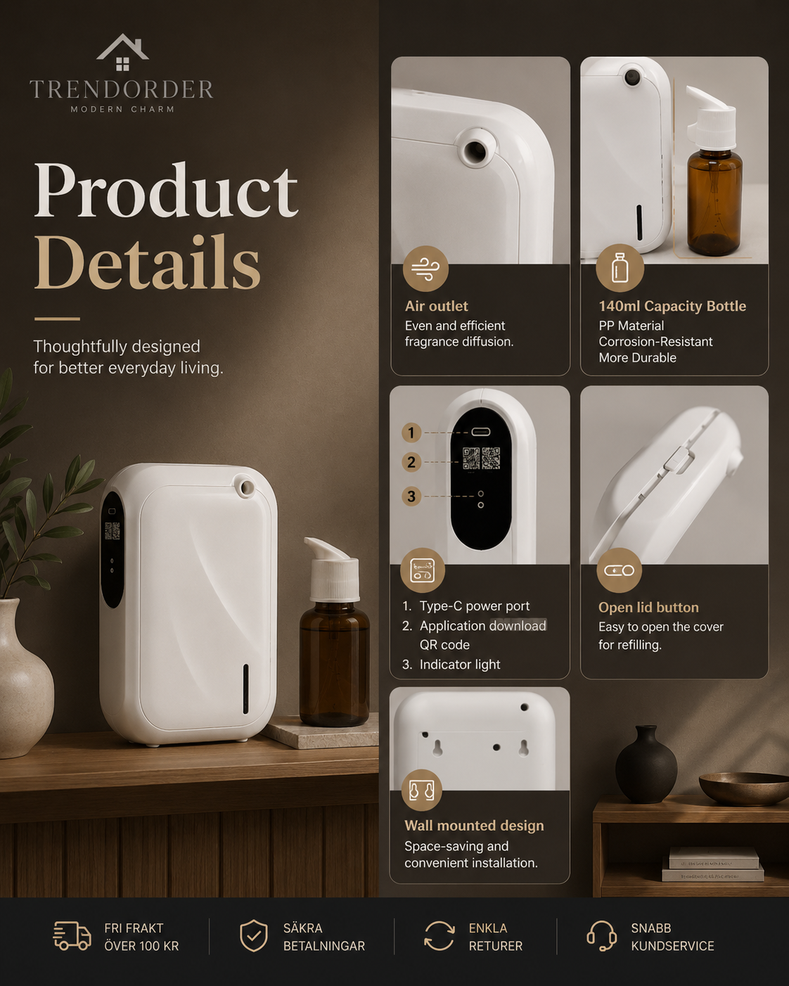 Aromdiffusor Vattenfri med Bluetooth App 200 m³