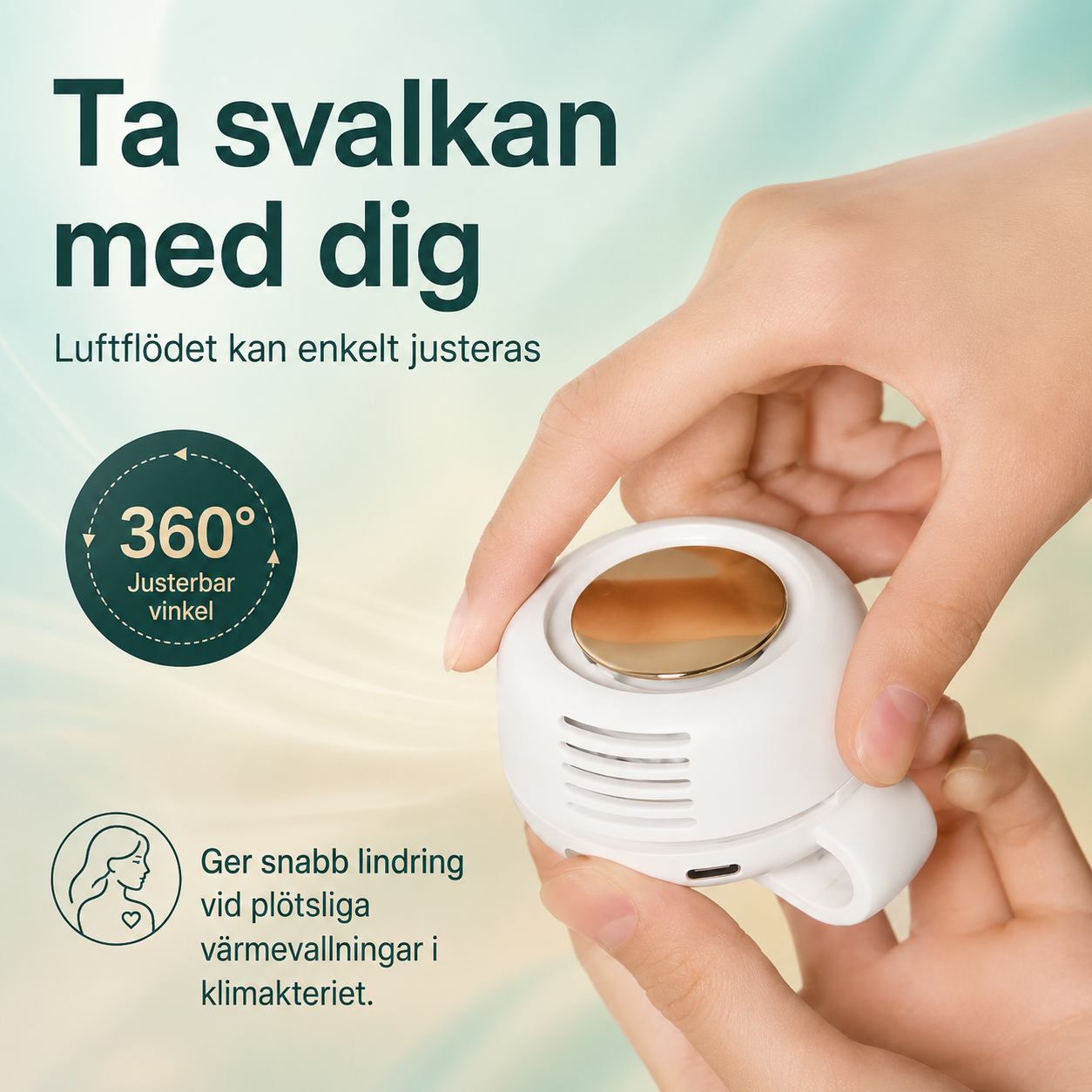Mini Fläkt USB Bladlös 3 Hastigheter