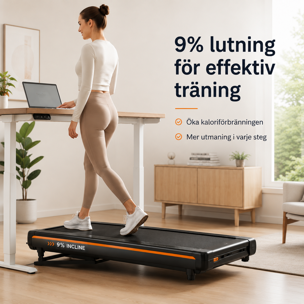 Gångband Walking Pad med 9% Lutning – Hopfällbart Tyst Löpband för Hem & Kontor