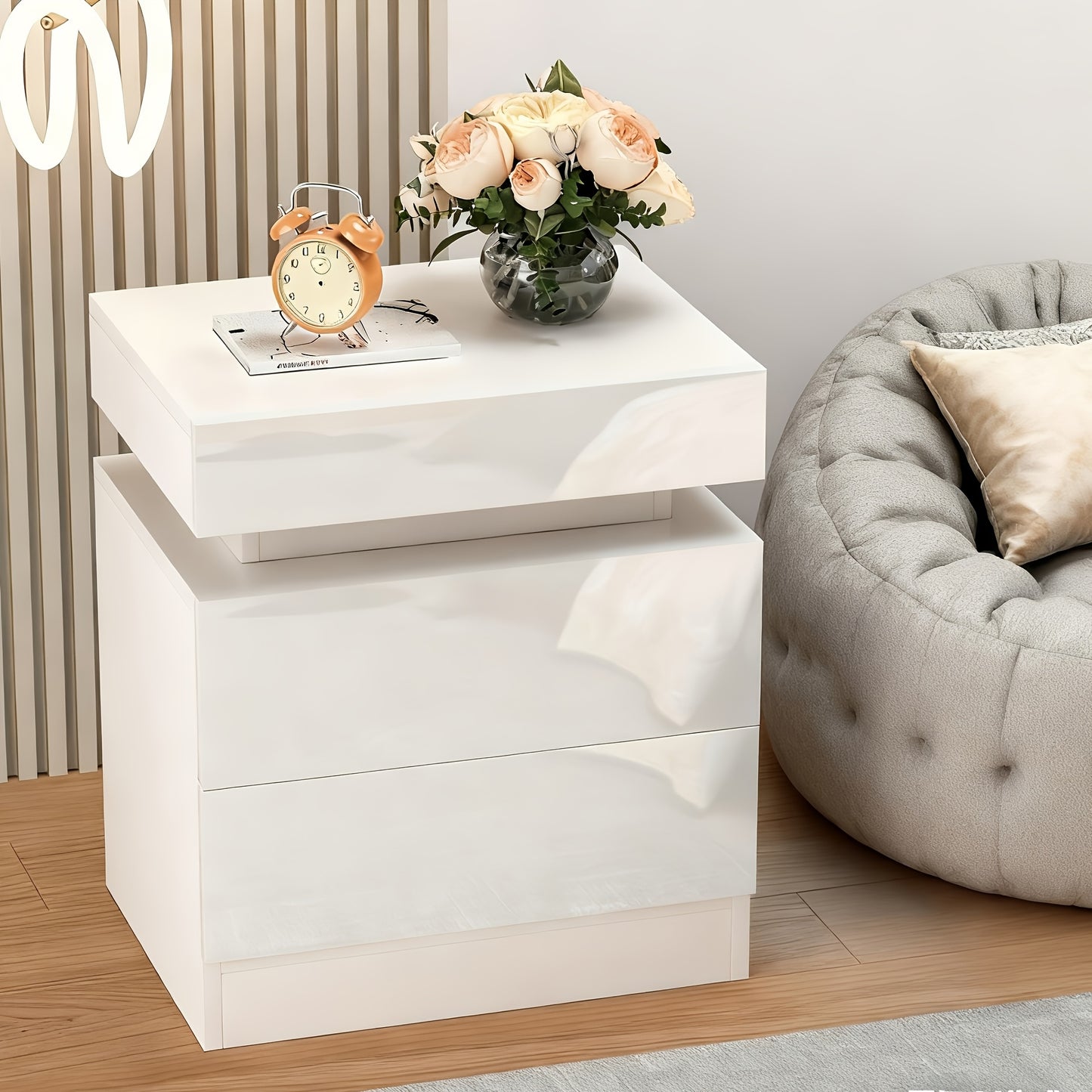 Litet Sidobord med 2 Lådor – Förvaringsskåp 45×35×52 cm, Flip‑Top Design, Perfekt för Vardagsrum, Kontor & Sovrum