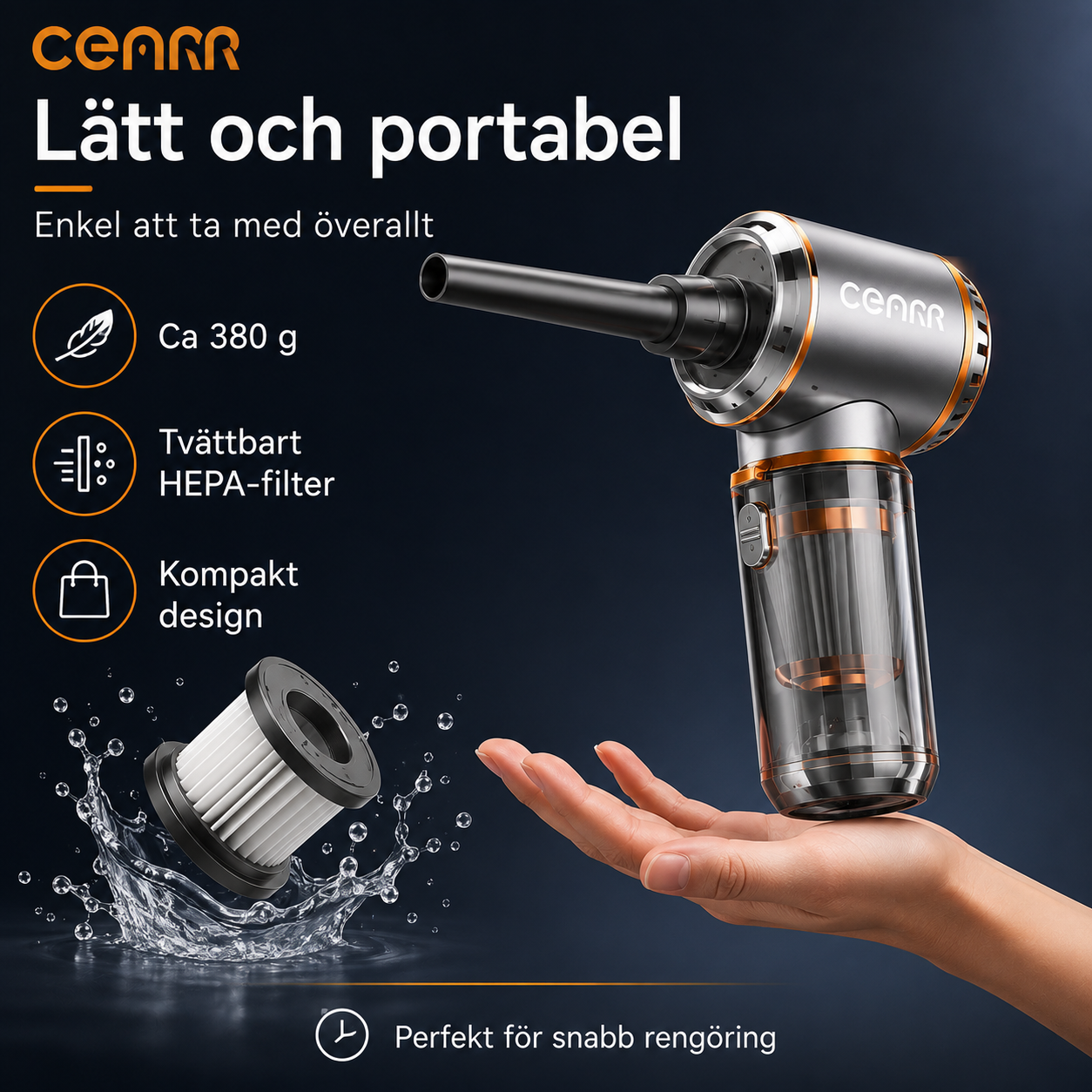 CENRR Portabel Sladdlös Handdammsugare 3-i-1 för Bil och Hem