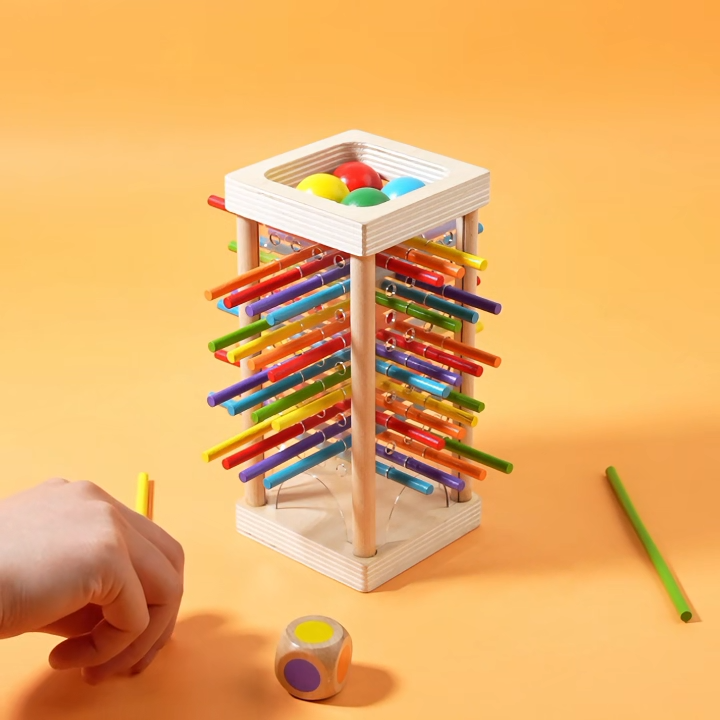 Färgglatt Montessori-spel med pinnar och bollar